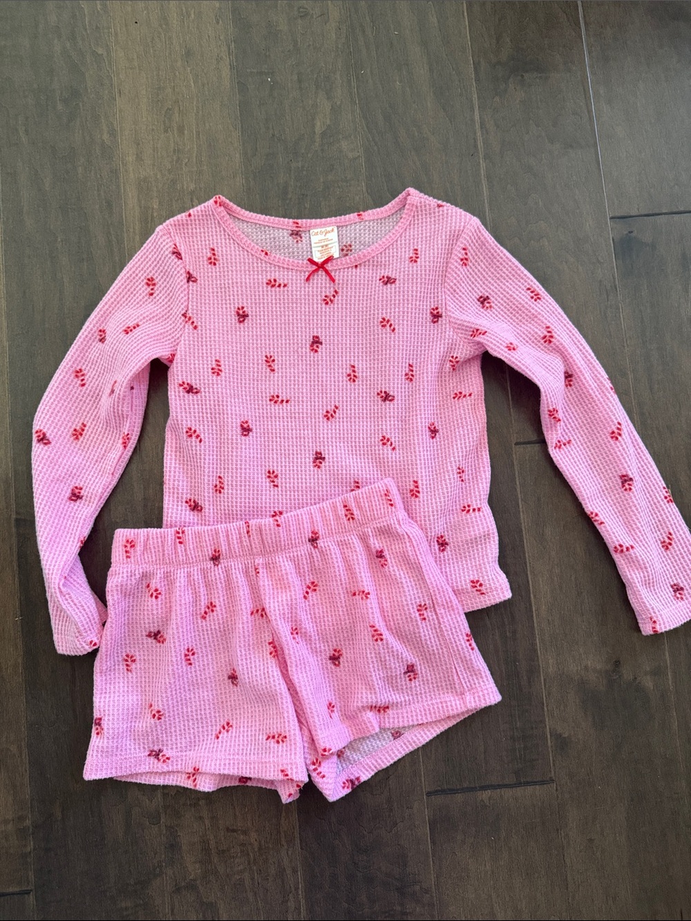 Cat & Jack Pink candy cane Christmas Waffle Knit Kids Pajama Set